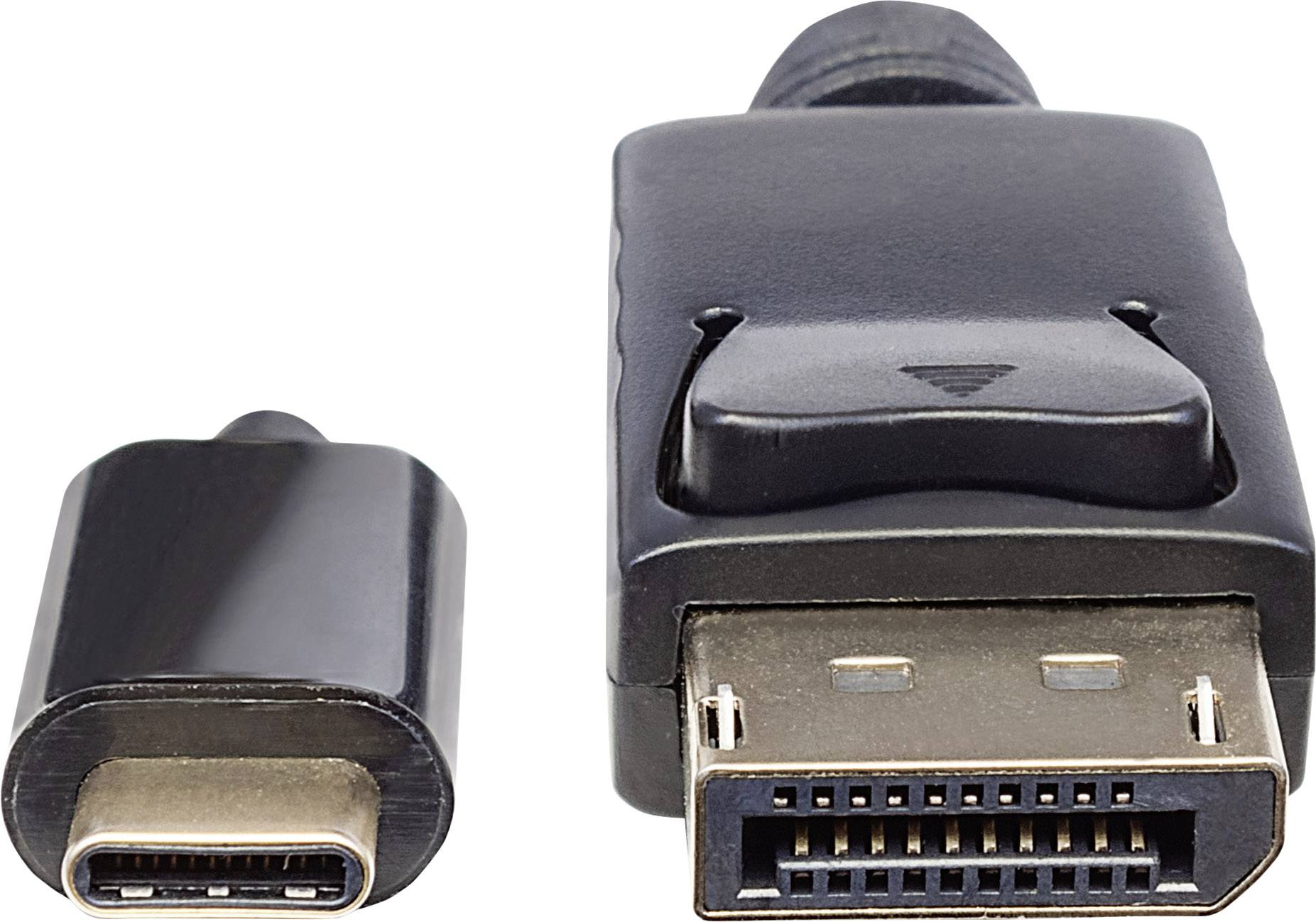 'DisplayPort-zu-USB-C-Adapter': Ein DisplayPort-Anschluss und ein USB-C-Anschluss nebeneinander, dient zum Verbinden verschiedener Geräte.