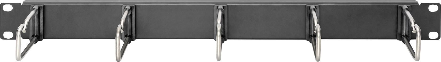 Schwarzer Kabelmanagement-Organizer mit fünf Metallbügeln zur ordentlichen Anordnung von Kabeln in einem Serverraum.