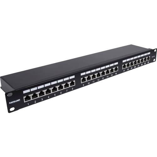 Intellinet 24-Port Cat6a Patchpanel geschirmt 1HE Kabeleinführung 90° abgewinkelt schwarz 24 Port Patch-Panel 483 mm (19...