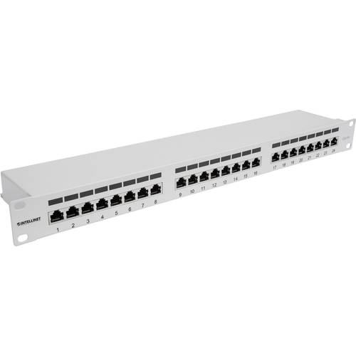 Intellinet 24-Port Cat6a Patchpanel geschirmt 1HE Kabeleinführung 90° abgewinkelt grau 24 Port Patch-Panel 483 mm (19) 1...