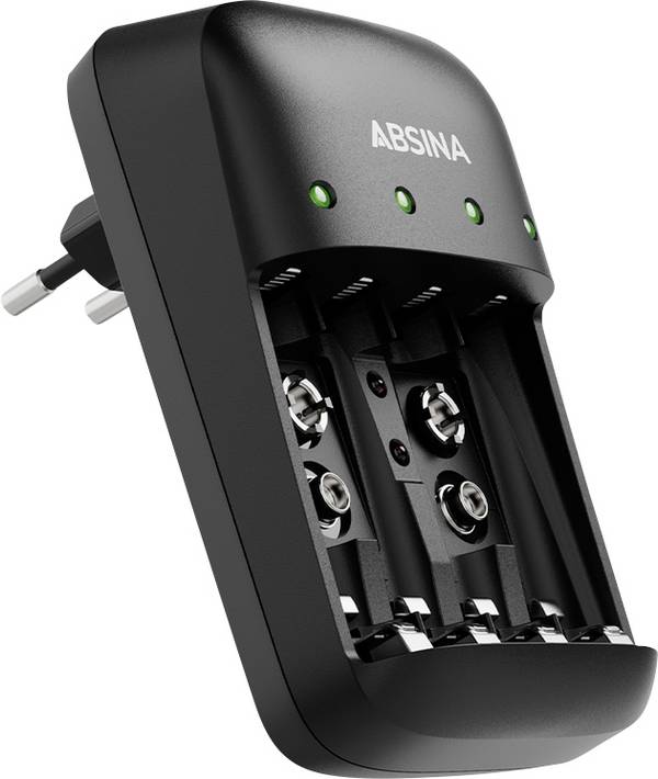 Absina X4 Rundzellen-Ladegerät NiMH, NiCd Micro (AAA), Mignon (AA), 9 V Block