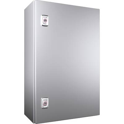 Grauer Metallschrank mit zwei ovalen Griffen, die ein Herstellerlogo tragen.