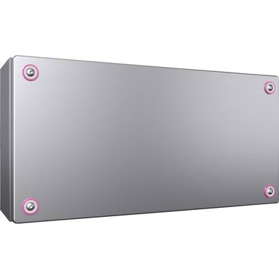 Rechteckige metallische Box mit abgerundeten Ecken, gesichert durch vier Schrauben an den Ecken.