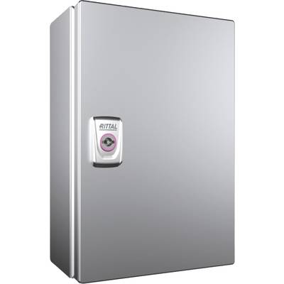 Metallischer Schaltschrank mit geschlossenem Gehäuse und ergonomisch geformtem Griff mit Logo.