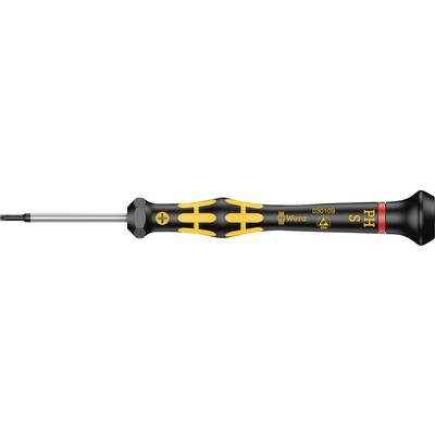 Schwarzer Schraubendreher mit gelben Elementen, feiner Spitze und ergonomischem Griff. Aufschrift: 'PH 1', geeignet für Kreuzschlitzschrauben.