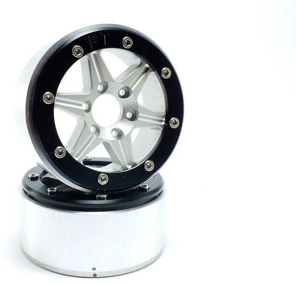 Metsafil 1:10 Crawler Felgen Sixstar Silber-Schwarz 1 Paar