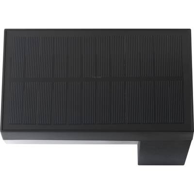 'Schwarzes Solar-LED-Licht' in rechteckiger Form mit sichtbaren Solarpanelen oben, ideal zur Beleuchtung im Außenbereich.