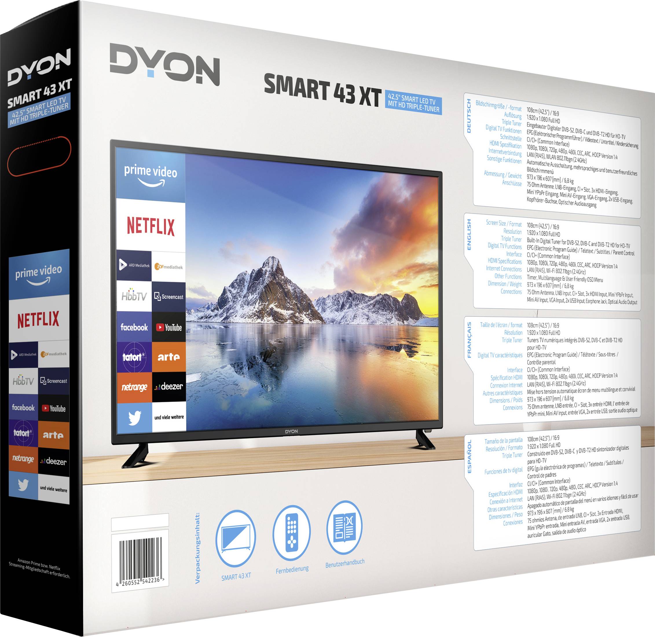 Dyon Smart 43 XT LED-TV 109.2 cm 43 Zoll EEK G (A - G) DVB-T2, DVB-C, DVB-S, Full HD, Smart TV, WLAN, CI+ Schwarz-1