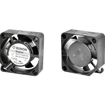 'Sunon MagLev'-Lüfter. Ansicht von vorne und hinten. Kompakt, für Computer-Kühlung. Betriebsspannung: 12V, Leistung: 0,45W.