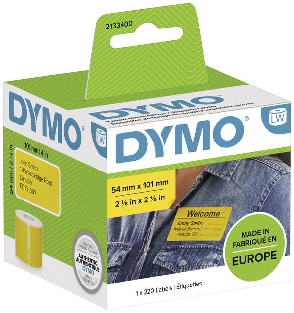 DYMO  101 x 54 mm Thermodirekt Papier Gelb 220 St. Permanent haftend 2133400 Versand-Etiketten, Namensschild-Etiketten