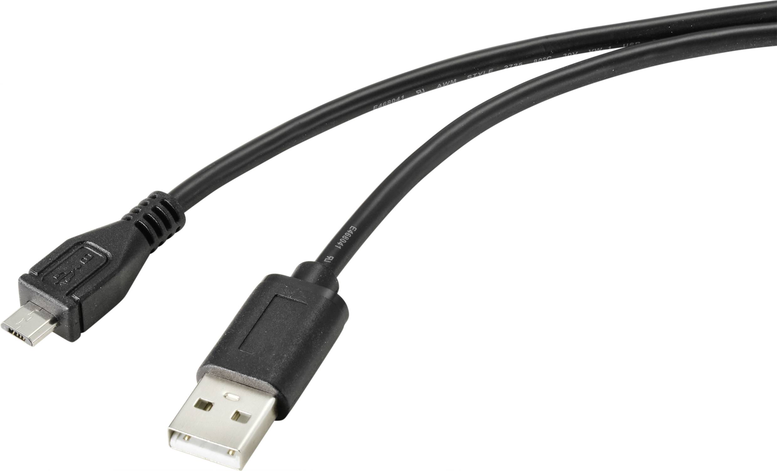 CONRAD Renkforce USB-Kabel USB 2.0 USB-A Stecker, USB-Micro-B Stecker 2.00 m Schwarz mit antimikrobi
