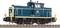 Blau-gelbe Lokomotive der Deutschen Bahn mit der Nummer 360 819-8. Sie steht auf einem Gleis, seitliche Ansicht.