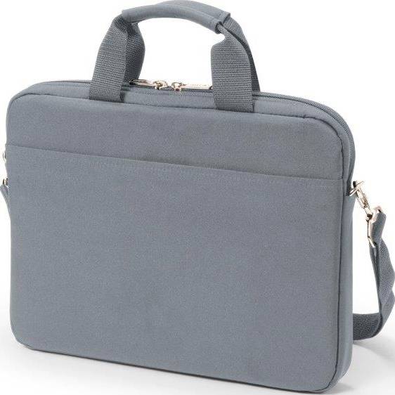 Grau-blaue Laptoptasche mit Tragegriff und Schulterriemen. Ideal für den sicheren Transport von Laptops.