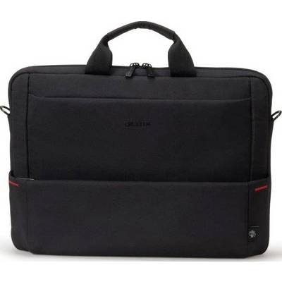 Schwarze Laptop-Tasche mit Tragegriff und Reißverschluss, schlichtes Design, geeignet für den sicheren Transport mobiler Geräte.