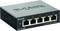 'Fünf-Port-Netzwerk-Switch von D-Link, Modell DGS-1100-05V2, schwarz, zeigt Vorderseite mit fünf Ethernet-Ports und Power-Taste.'