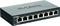 Ein schwarzer D-Link 8-Port-Netzwerk-Switch mit grünen und orangen LED-Anzeigen für Verbindungsstatus. Modellnummer 'DGS-1100-08V2'.