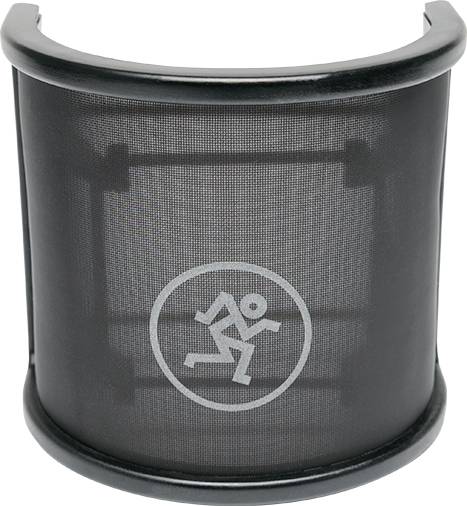 Schwarzer Mikrofon-Popschutz mit Logo eines stilisierten laufenden Männchens in der Mitte.