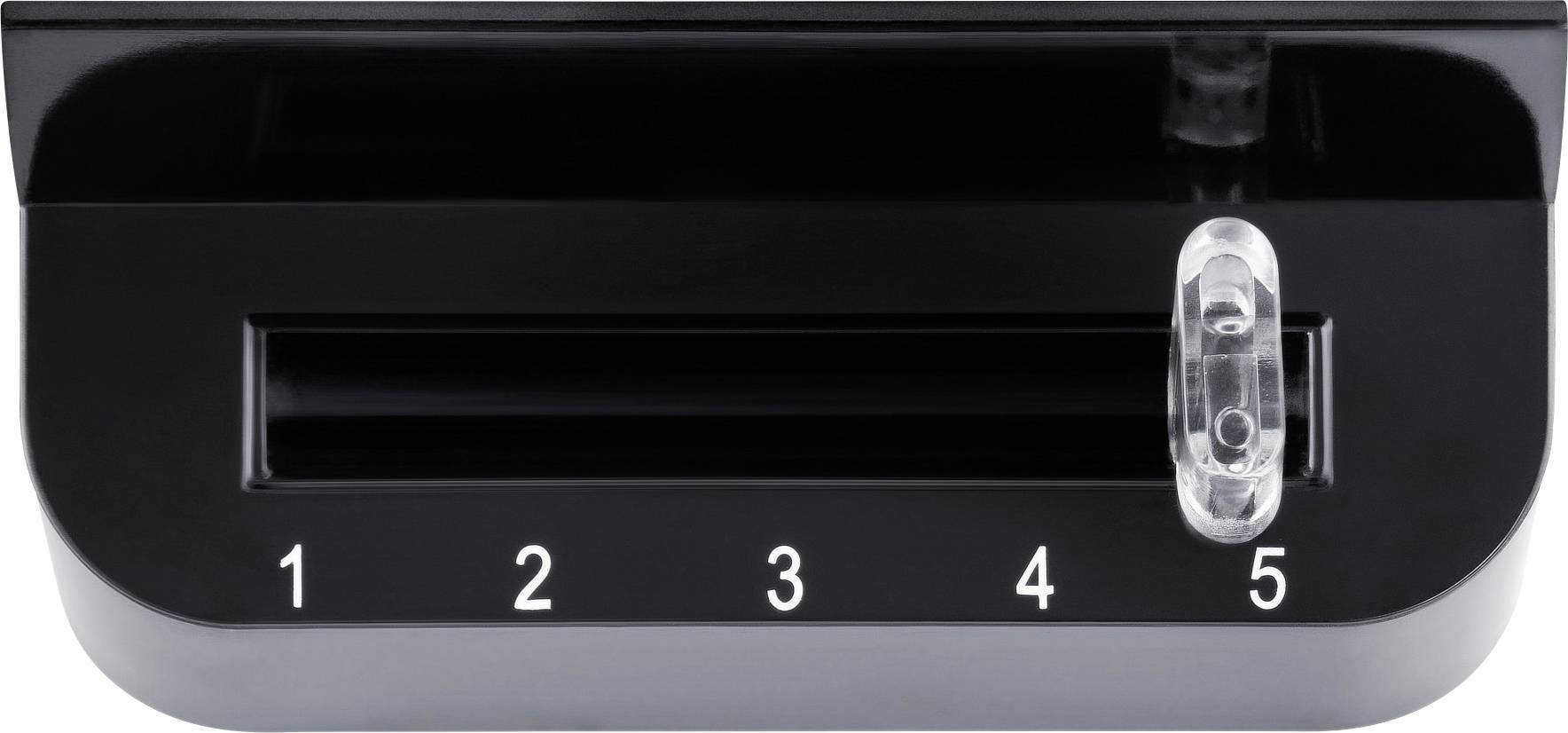 Schwarzes Einstellrad mit Zahlen 1 bis 5; Position 5 ist markiert.