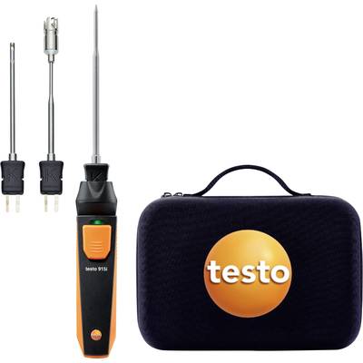 Messgerät mit sondiergeformten Sensoren und einem schwarzen Etui mit orangefarbenem 'Testo'-Logo. Geeignet für Temperaturmessungen.