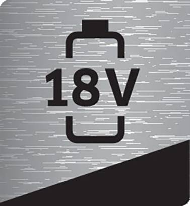 '18V' Batterie-Symbol auf grauem Hintergrund.