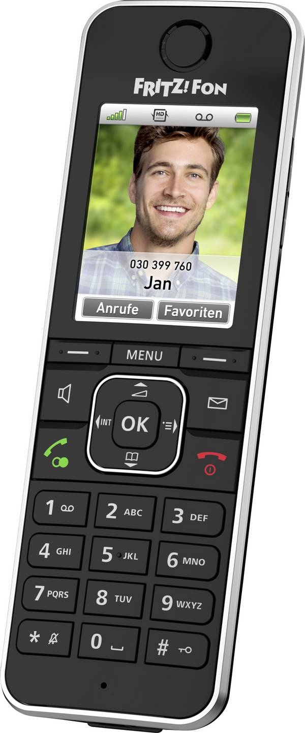 FRITZ! Schnurloses Telefon VoIP FRITZ!FON C6 Black Edition Anrufbeantworter, Babyphone, Freisprechen, PIN Code LC-Display Schwarz