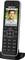 Ein kabelloses Telefon mit Farbdisplay zeigt ein Kontaktbild und Optionen für 'Anrufen' und 'Favoriten'.