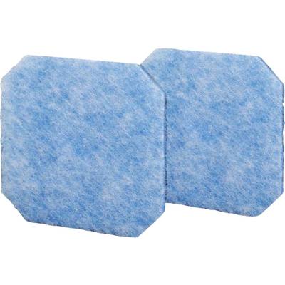 Zwei blaue, quadratische Reinigungspads mit weicher Textur und abgerundeten Ecken, genutzt zur sanften Oberflächenpflege.