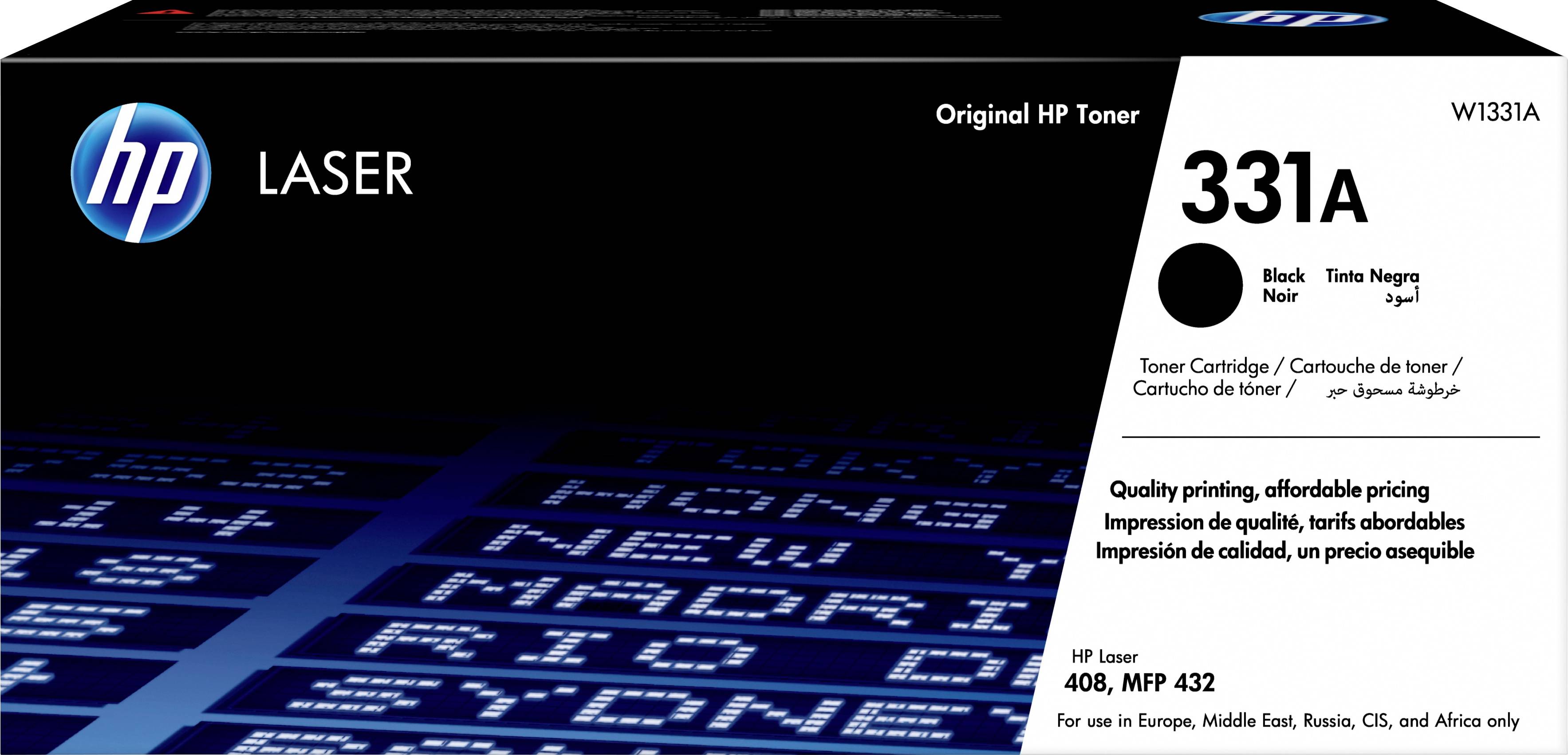 'HP Laser Original Toner 331A, Schwarz, kompatibel mit HP Laser 408, MFP 432. Qualität und preiswertes Drucken, für bestimmte Regionen.'