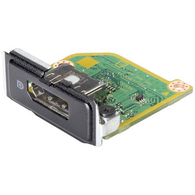 Elektronische Platine mit DisplayPort-Anschluss, montiert auf einer gelben Leiterplatte mit sichtbarer Schaltung und Schrauben.