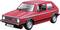 Rotes Modellauto eines VW Golf GTI von 1979 mit charakteristischen runden Scheinwerfern.