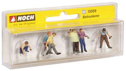 Verpackung mit fünf kleinen Modellfiguren, die betrunkene Personen in verschiedenen Posen darstellen.