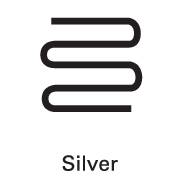 Ein weißes, wellenförmiges Symbol auf schwarzem Hintergrund mit dem Wort 'Silver' darunter.
