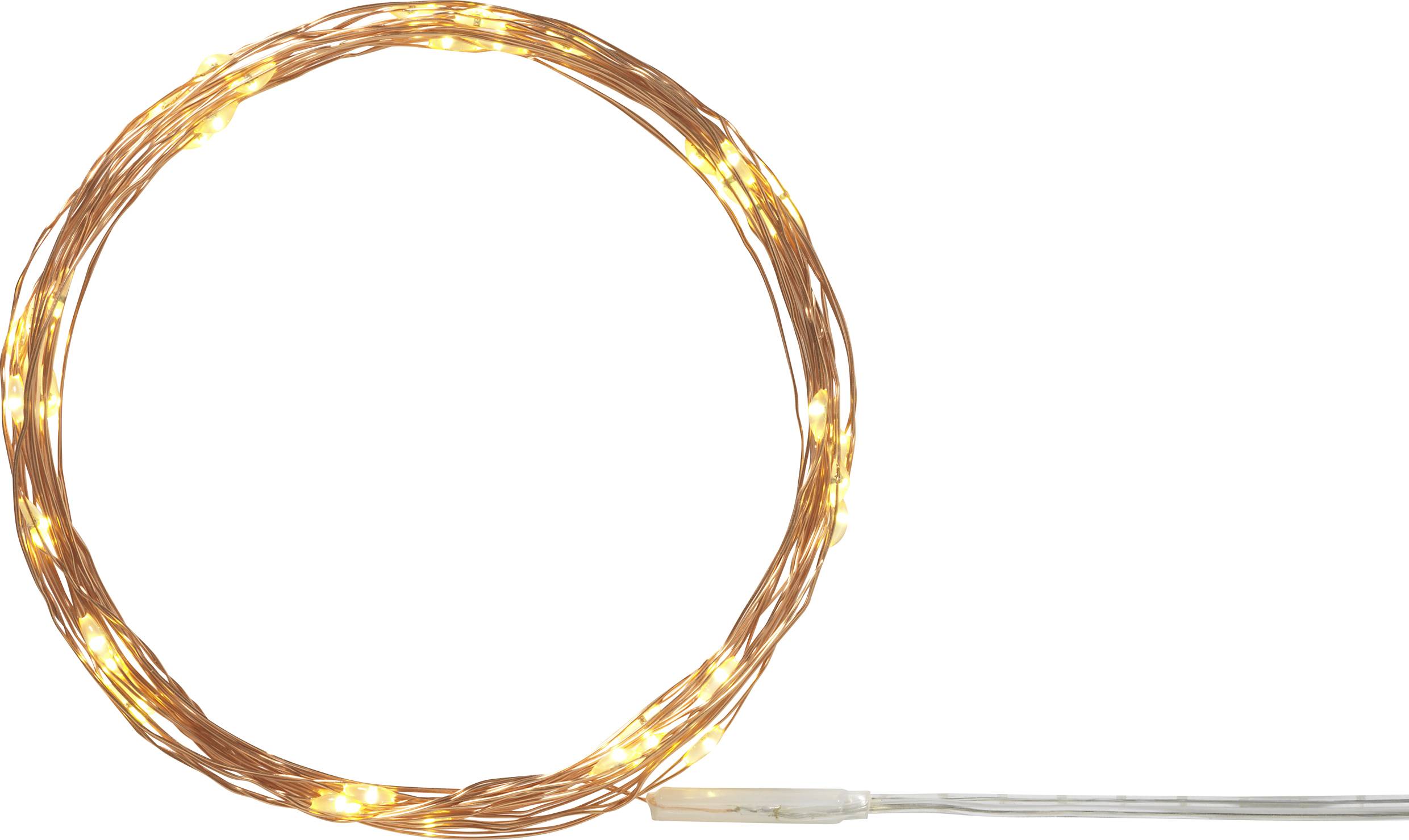 Kupferdraht-Leuchtring mit warmweißen Lichtern.