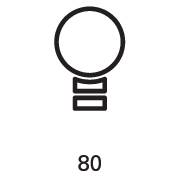 Eine Glühbirnensymbol mit der Zahl '80' darunter, auf schwarzem Hintergrund.