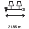 'Abstand zwischen den äußersten Punkten: 21,85 m.' Das Bild zeigt ein Diagramm mit zwei Pfeilen, die den Abstand darstellen.