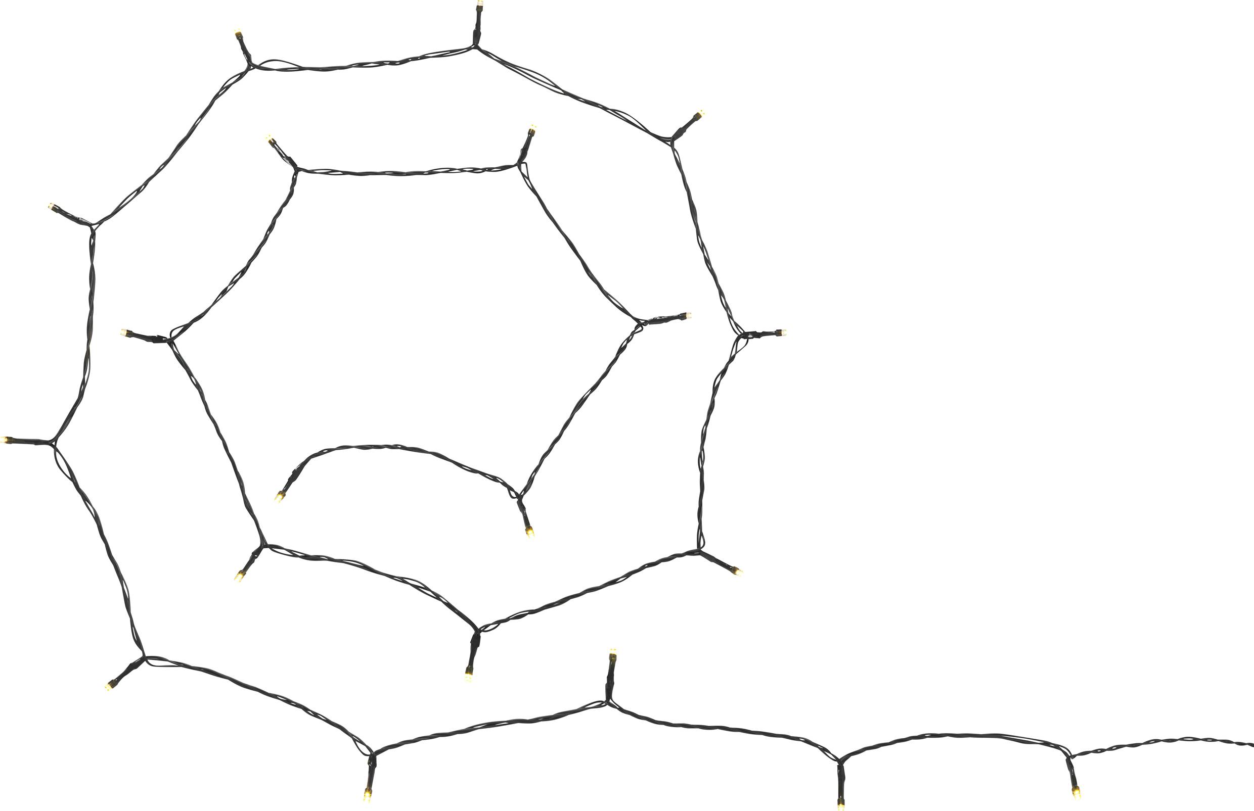 Lichterkette in Spirale angeordnet, unbeleuchtet, auf weißem Hintergrund.