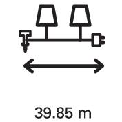 'Darstellung eines Fahrzeugsystems mit zwei Sitzen. Pfeile zeigen Abstand von 39,85 m an.'