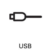 'USB-Kabelsymbol auf schwarzem Hintergrund'; Symbol für Verbindungs- oder Anschlussmöglichkeiten für elektronische Geräte.