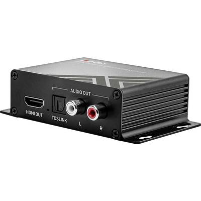 Ein digitaler Audio-Adapter mit HDMI-Ausgang, Toslink-Anschluss und analogem Audioausgang (links und rechts).