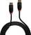 Schwarzes DisplayPort-Kabel mit zwei Steckern, einer mit 'SOURCE', der andere mit 'DISPLAY' markiert. Beide Stecker haben rote Akzente.