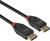 Zwei schwarze DisplayPort-Kabel mit goldenen Steckern und rotem Einsatz zur Markierung; für Videoverbindungen genutzt.