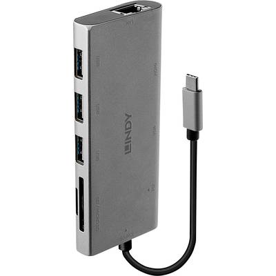 LINDY 43278 USB-C® Konverter [1x USB-C® Stecker - 3x USB 3.2 Gen 1 Buchse A (USB 3.0), VGA-Buchse, HDMI-Buchse, RJ45-Buc