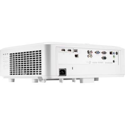 Ein Projektor mit mehreren Anschlüssen, einschließlich HDMI, USB und VGA, auf der Rückseite.