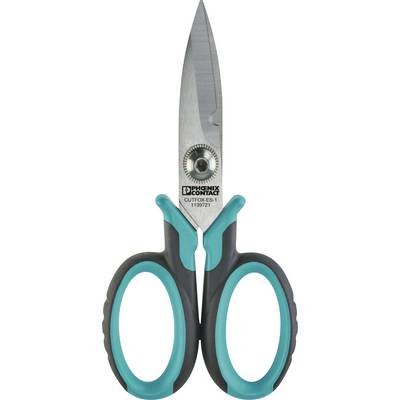 Schere mit grün-schwarzen Griffen und silbernen Klingen, geeignet für präzises Schneiden.