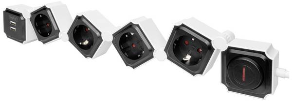 DIGITUS - Flexible 4-fach Steckdosenleiste mit 2x USB-Anschlüssen & Schalter
