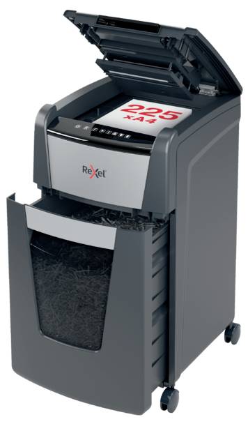 Rexel Optimum AutoFeed+ 225X Aktenvernichter 225 Blatt Mikroschnitt 4 x 25 mm P-4 60 l Vernichtet auch Büroklammern, Hef-1