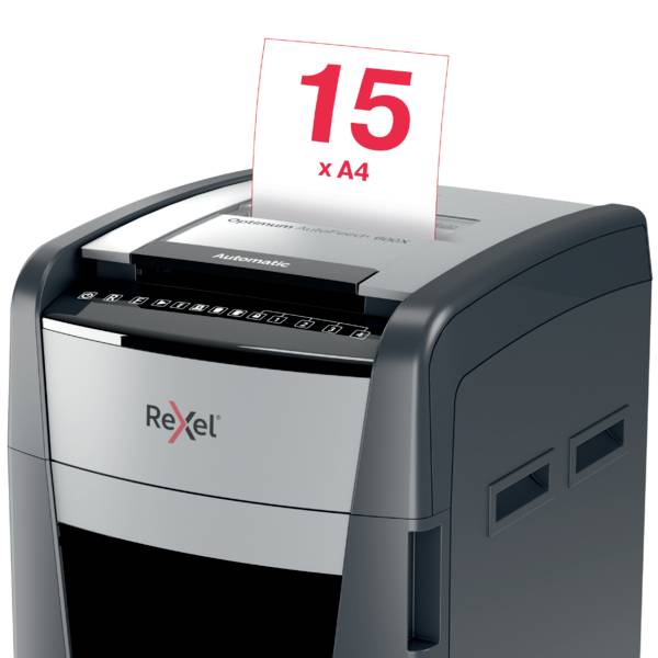 Rexel Optimum AutoFeed+ 600X Aktenvernichter 600 Blatt Mikroschnitt 4 x 36 mm P-4 110 l Vernichtet auch Büroklammern, He-8