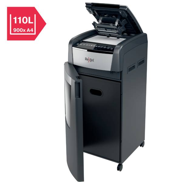 Rexel Optimum AutoFeed+ 600X Aktenvernichter 600 Blatt Mikroschnitt 4 x 36 mm P-4 110 l Vernichtet auch Büroklammern, He-12
