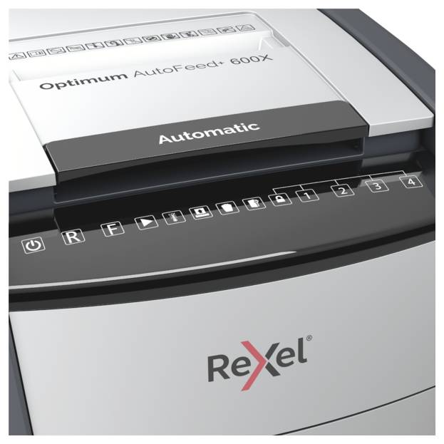 Rexel Optimum AutoFeed+ 600X Aktenvernichter 600 Blatt Mikroschnitt 4 x 36 mm P-4 110 l Vernichtet auch Büroklammern, He-2
