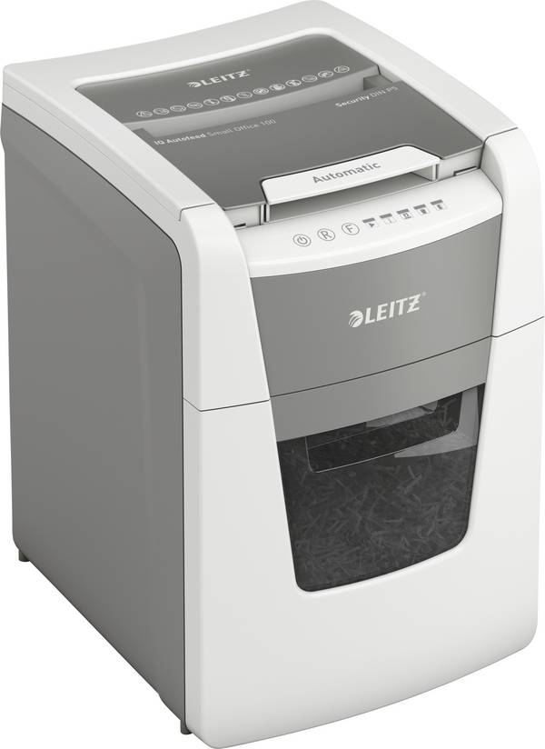 Leitz IQ Autofeed Small Office 100 P5 Aktenvernichter 100 Blatt Mikroschnitt 2 x 15 mm P-5 34 l Vernichtet auch Büroklammern, Heftklammern, Kreditkarte